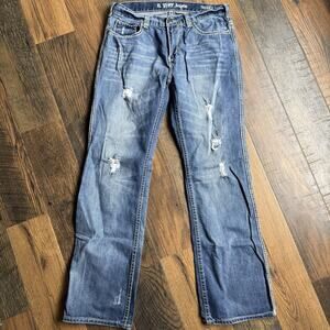 B. Tuff Jeans Men’s W36 L36 Distressed Bootcut Denim “Trouble Light” Style